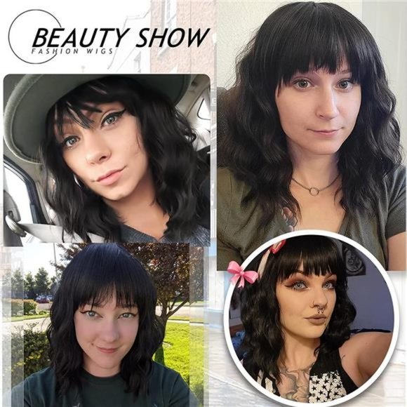 BLACK Wavy Wigs with Bangs Women’s main image 5